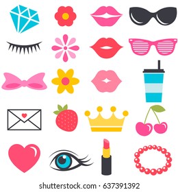 Colorful stickers for girls isolated on white