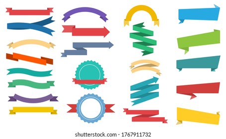Colorful stickers, labels collection. Ribbons set, isolated on white background