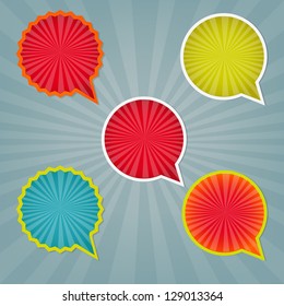 Colorful Stickers And Labels With Sunburst With Gradient Mesh, Vector Illustration