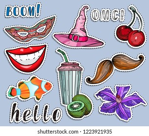 Colorful stickers set. Party and summer exotic concept.