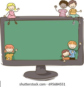 Colorful Stickman Illustration Featuring Little Kids Scattered Around a Giant Monitor
