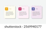 Colorful sticky note infographic template with editable text placeholders. Versatile design featuring modern sticky note elements, perfect for presentations, social media posts, websites, and marketin