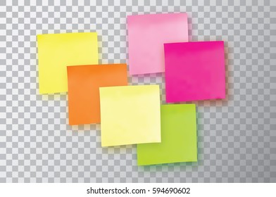 Colorful sticky note. Template for your projects. Six Sticker isolated on transparent background. Vector illustration.