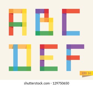 Colorful sticky notes alphabet - A, B, C, D, E, F letters