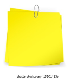 Colorful sticky notes attached with metallic paper clip. Vector Illustration