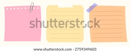 Colorful sticky notes illustration with pink, yellow, and orange notes. Sticky notes for reminders, lists, and messages. Perfect for office or school use. Element vector set.