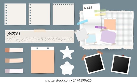 Colorful Sticky Notes and Labels Collection with pin and post it, on gray background, Notepaper meeting reminder, Flat Modern design , illustration Vector EPS 10 