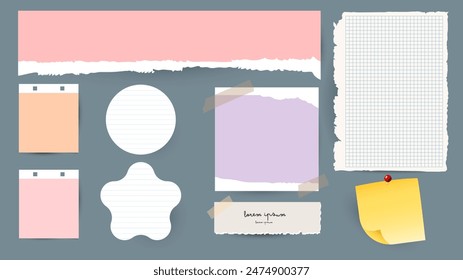 Colorful Sticky Notes and Labels Collection with pin and post it, on gray background, Notepaper meeting reminder, Flat Modern design , illustration Vector EPS 10 