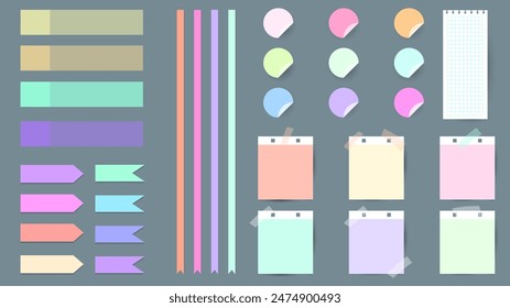 Colorful Sticky Notes and Labels Collection with pin and post it, on gray background, Notepaper meeting reminder, Flat Modern design , illustration Vector EPS 10 