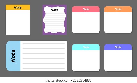 Colorful Sticky Notes and Labels Collection with pin and post it, on gray background, Notepaper meeting reminder, Flat Modern design , illustration Vector EPS 10