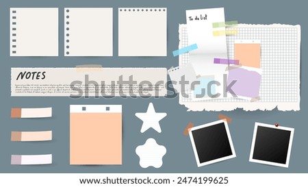 Colorful Sticky Notes and Labels Collection with pin and post it, on gray background, Notepaper meeting reminder, Flat Modern design , illustration Vector EPS 10 