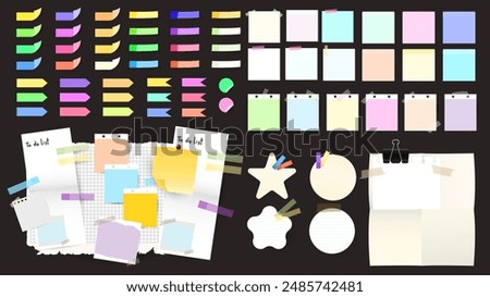 Colorful Sticky Notes and Labels Collection with pin and post it, on black background, Notepaper meeting reminder, Flat Modern design , illustration Vector EPS 10 