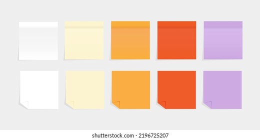 Colorful Sticky Notes Mockup Isolated On Grey Background. Set Of Realistic And Cartoon Paper Bookmarks Or Post Note Stickers. Paper Adhesive Tape With Shadow.