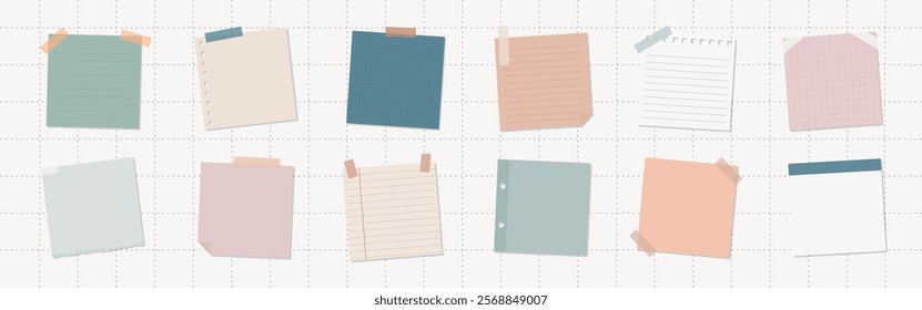 Colorful sticky notes and paper sheets, various shapes and colors. Sticky notes and paper for reminders. Sticky notes for office and school use. Memo element vector set.