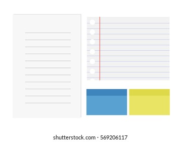 Colorful sticky notes and papers isolated on white background. Office supplies.