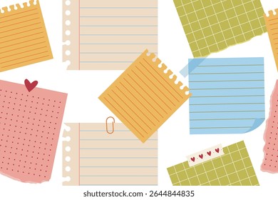 Colorful sticky notes seamless background. Playful memo pad and notebook paper pattern. Digital planner and packaging design.