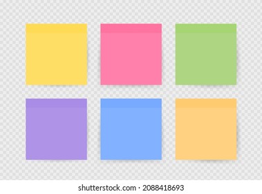 Colorful sticky notes set isolated on transparent background