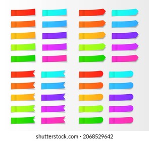 Colorful Sticky Paper Sheets. Set Of Vector Paper Bookmarks Of Different Shapes - Rectangle, Arrow, Flag.