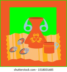 colorful still life . Memphis style. orange jug, mug and cakes on the tablecloth