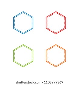 Colorful Stitched Hexagon Shape, Vector Outline Illustrations