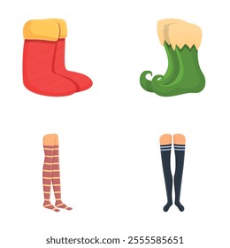 Colorful stocking icons set cartoon vector. Short or knee stocking. Trendy clothing item