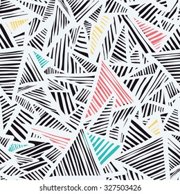 Colorful stone, triangles, lines seamless pattern