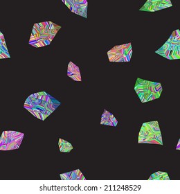 Colorful stones on black background seamless pattern