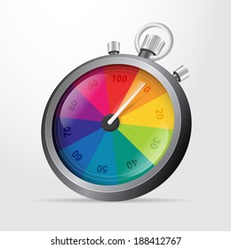 Colorful stopwatch, time divided by percents, vector illustration