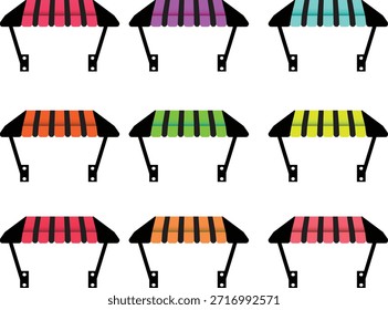 Conjunto de vetor de toldo de frente de loja colorida - Ícones listrados da copa para marca e design