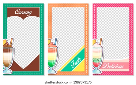 Colorful stories frame, ice cream theme