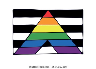 Colorful Straight ally pride flag Happy pride day LGBTQ community Pride Month Vector hand drawn doodle for posters, stickers, logo, cards