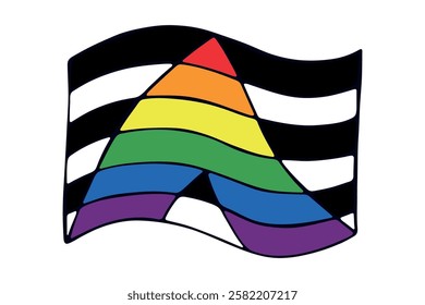 Colorful Straight ally pride flag Happy pride day LGBTQ community Pride Month Vector hand drawn doodle for posters, stickers, logo, cards