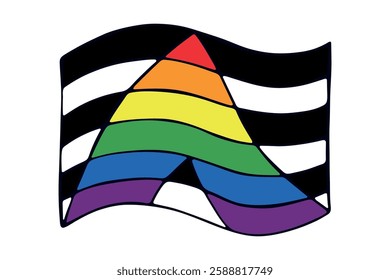 Colorful Straight ally pride flag Happy pride day LGBTQ community Pride Month Vector hand drawn doodle for posters, stickers, logo, cards