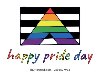 Colorful Straight ally pride flag Happy pride day LGBTQ community Pride Month Vector hand drawn doodle for posters, stickers, logo, cards