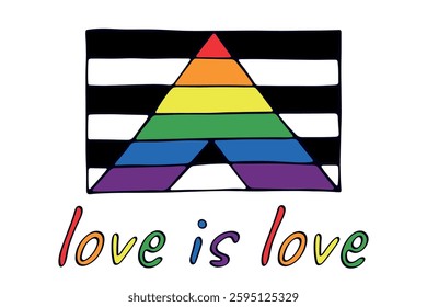 Colorful Straight ally pride flag Happy pride day LGBTQ community Pride Month Vector hand drawn doodle for posters, stickers, logo, cards