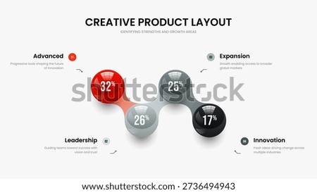 Colorful Strategy 4 Option Graph Presentation Template. Product Forecast Four Element Infographic Slideshow Design. Enterprise Introduction Frame Layout Vector Illustration.