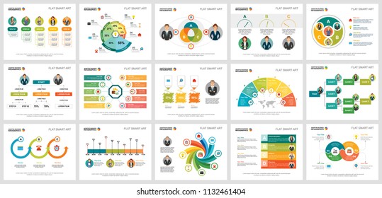 Colorful strategy charts set for presentation slide templates. Business design elements. Management concept can be used for annual report, advertising, flyer layout and banner design.