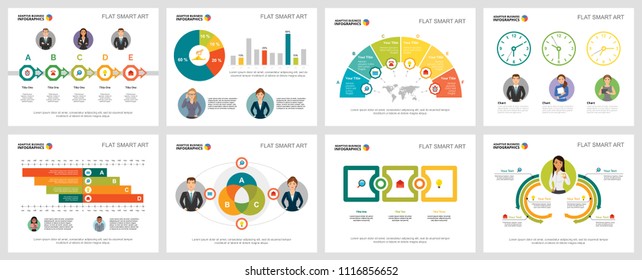 Colorful strategy or planning concept infographic charts set. Business design elements for presentation slide templates. For corporate report, advertising, leaflet layout and poster design.