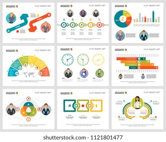Colorful strategy or planning concept infographic charts set. Business design elements for presentation slide templates. For corporate report, advertising, leaflet layout and poster design.