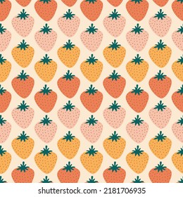 Colorful strawberries hand drawn vector illustration. Adorable berry fruit seamless pattern for kids fabric or wallpaper.	