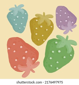 Patrón de fresas coloridas en estilo pintado para fondo, banner, textiles, papel de envoltura, pegatinas. Un conjunto de ilustraciones de bayas
