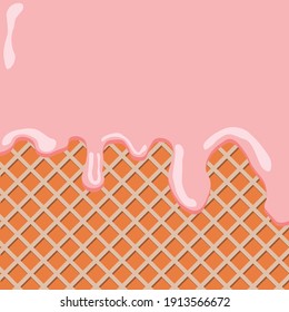 Colorful strawberry ice cream and cone texture background with copyspace for put text.