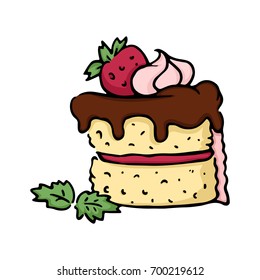 Colorful Strawberry Ming Chocolate Sponge Cake Vector Illustration