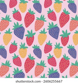 Colorful Strawberry Pattern On Pink Background