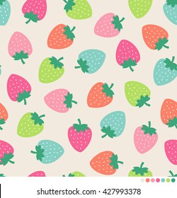 Colorful strawberry seamless vector pattern background.