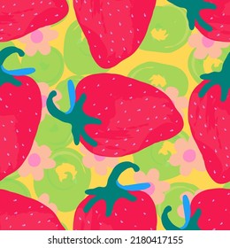 Colorido Vector De Fresa Sintonizador Patrón. Diseño De Fruto De Verano Rosa. Fondo de Fruta de Primavera Roja. Dibujar impresión fresca de Berry.