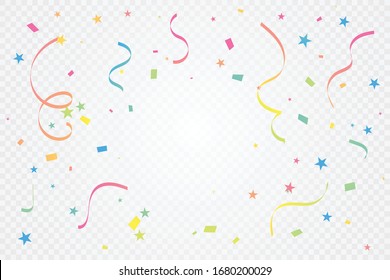 Colorful With Streamer Ribbon And Confetti On Transparent Background. Celebration & Party. Surprise Banner. festa junina brazil. Vector Illustration