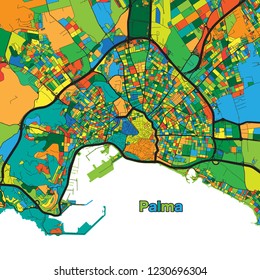 Colorful street map of Palma. Vector illustration template for wall art and marketing in square format.