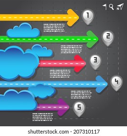 Colorful Street Road with Map Pointer and clouds, Infographics Design, Vector EPS10