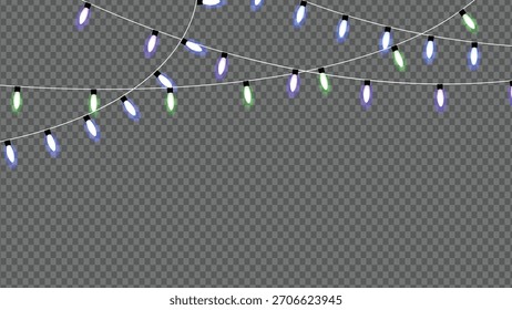 Luces de cadena coloridas para la decoración festiva en fondo transparente
